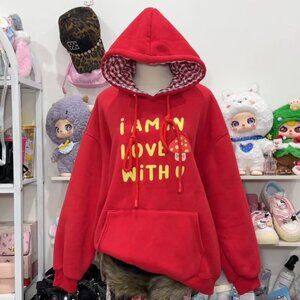 Red I Am In Love With U Graphic Hoodie Sweatshirt
